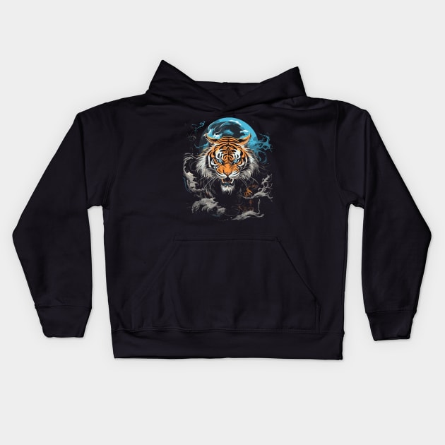 Moonlight Tiger Chinese Japanese China Ancien Kids Hoodie by rhazi mode plagget